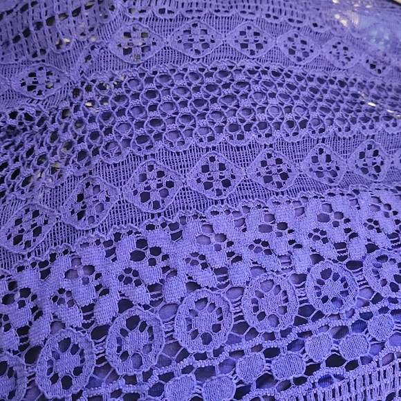 JM Collection Women's M Dark Purple Lace W Liner & 3/4 length Lace Sleeves - Picture 9 of 9